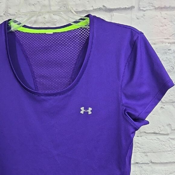 Under Armour Women's Tech Mesh Jersey Tee Shirt Crew-Neck Purple Loose Heat Gear - Picture 3 of 8